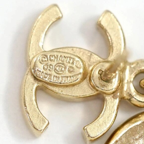 CHANEL CC Logos Pink Heart Rhinestone Dangle Earrings Gold Tone 09C Auth w/Box - Picture 5 of 6